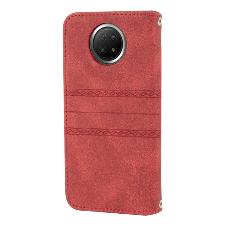For Xiaomi Redmi Note 9 5G Embossed Striped Magnetic Buckle PU + TPU Horizontal Flip Leather Case with Holder & Card Slot & Wallet & Photo Frame & Sling