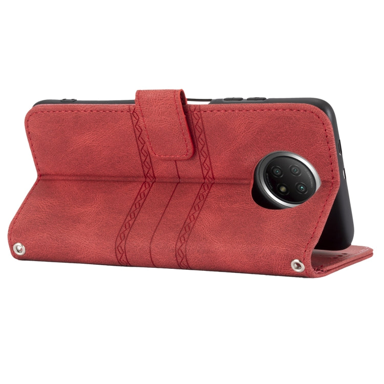 For Xiaomi Redmi Note 9 5G Embossed Striped Magnetic Buckle PU + TPU Horizontal Flip Leather Case with Holder & Card Slot & Wallet & Photo Frame & Sling