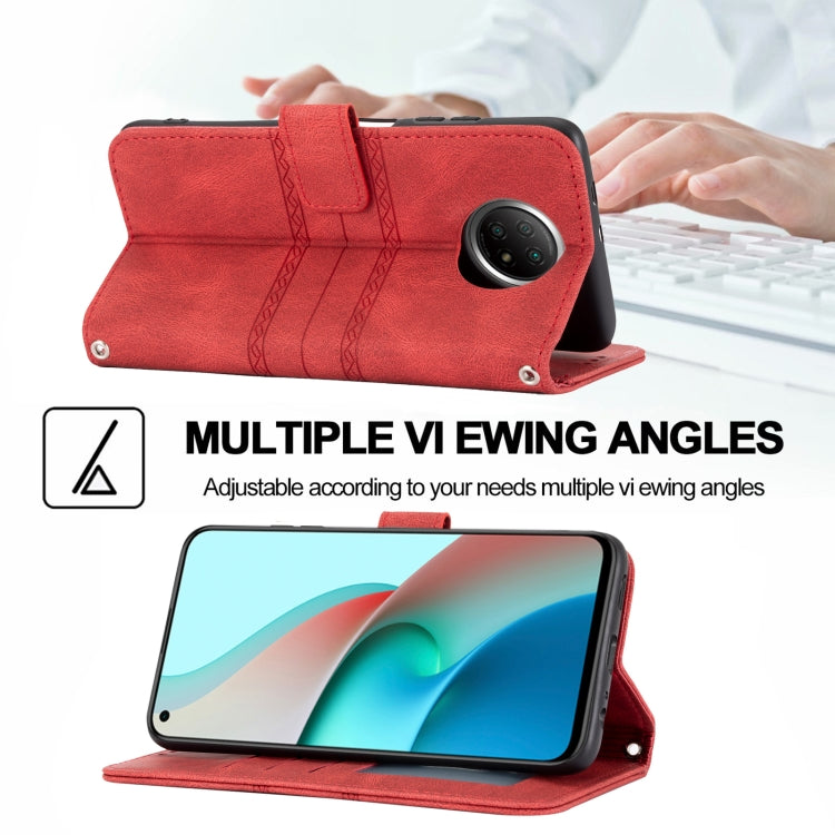 For Xiaomi Redmi Note 9 5G Embossed Striped Magnetic Buckle PU + TPU Horizontal Flip Leather Case with Holder & Card Slot & Wallet & Photo Frame & Sling