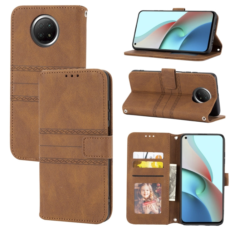 For Xiaomi Redmi Note 9 5G Embossed Striped Magnetic Buckle PU + TPU Horizontal Flip Leather Case with Holder & Card Slot & Wallet & Photo Frame & Sling