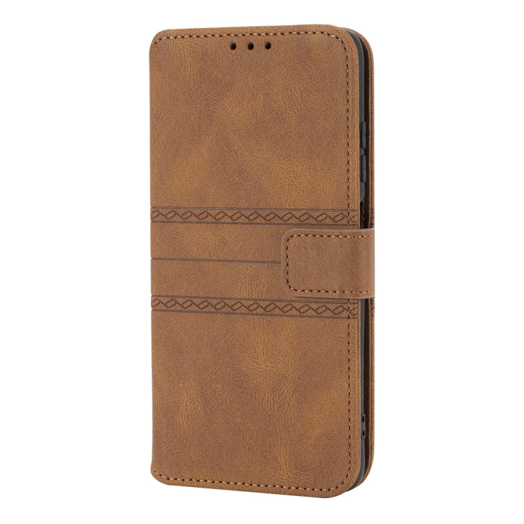 For Xiaomi Redmi Note 9 5G Embossed Striped Magnetic Buckle PU + TPU Horizontal Flip Leather Case with Holder & Card Slot & Wallet & Photo Frame & Sling