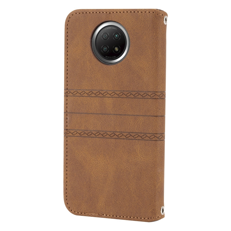 For Xiaomi Redmi Note 9 5G Embossed Striped Magnetic Buckle PU + TPU Horizontal Flip Leather Case with Holder & Card Slot & Wallet & Photo Frame & Sling