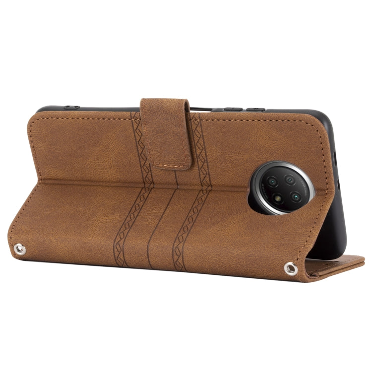 For Xiaomi Redmi Note 9 5G Embossed Striped Magnetic Buckle PU + TPU Horizontal Flip Leather Case with Holder & Card Slot & Wallet & Photo Frame & Sling