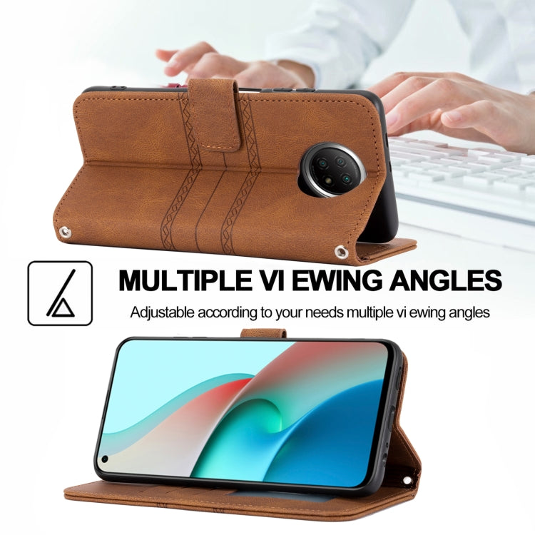 For Xiaomi Redmi Note 9 5G Embossed Striped Magnetic Buckle PU + TPU Horizontal Flip Leather Case with Holder & Card Slot & Wallet & Photo Frame & Sling