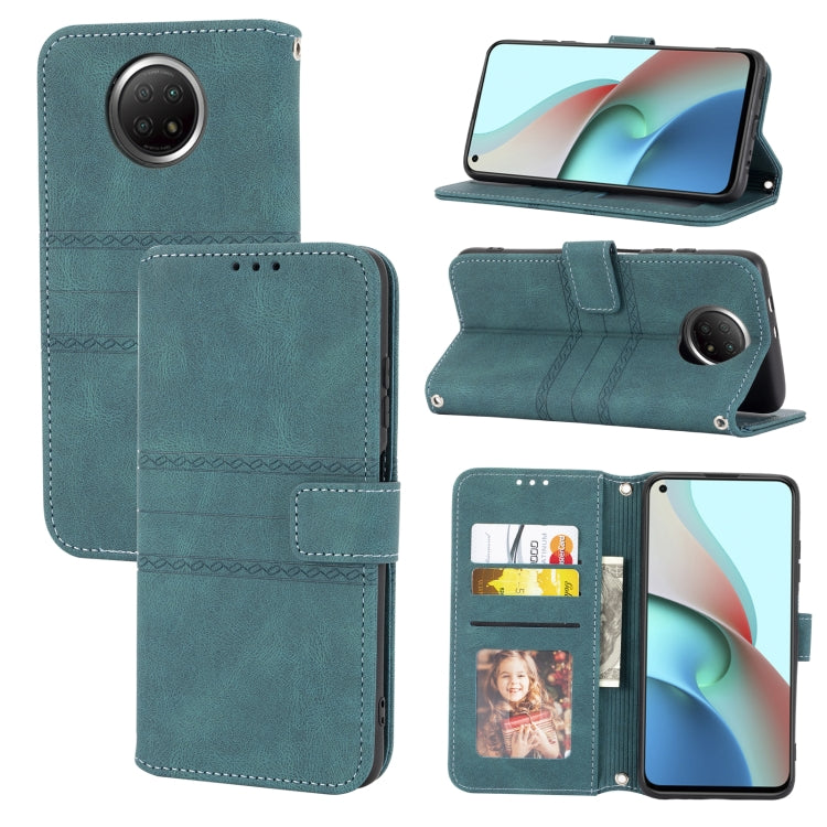 For Xiaomi Redmi Note 9 5G Embossed Striped Magnetic Buckle PU + TPU Horizontal Flip Leather Case with Holder & Card Slot & Wallet & Photo Frame & Sling