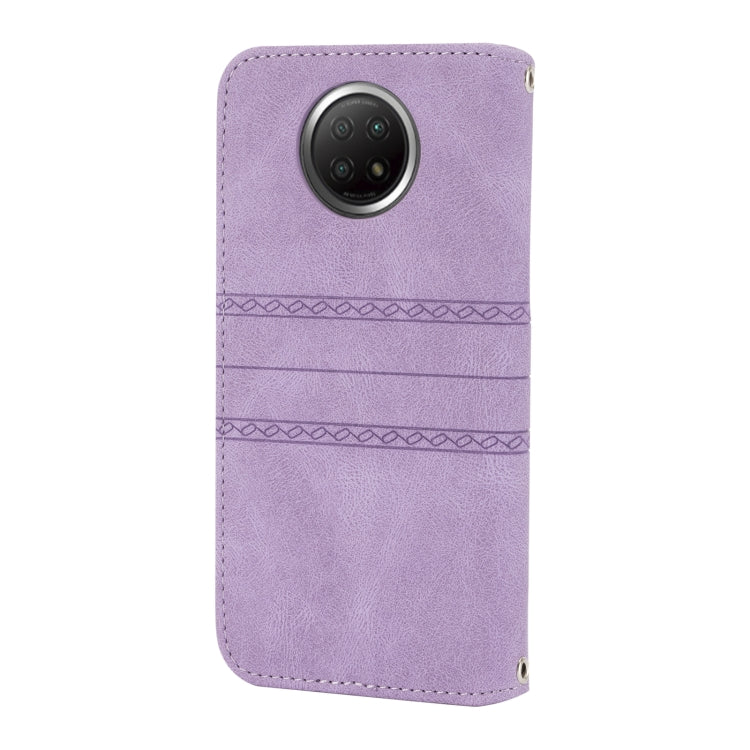 For Xiaomi Redmi Note 9 5G Embossed Striped Magnetic Buckle PU + TPU Horizontal Flip Leather Case with Holder & Card Slot & Wallet & Photo Frame & Sling