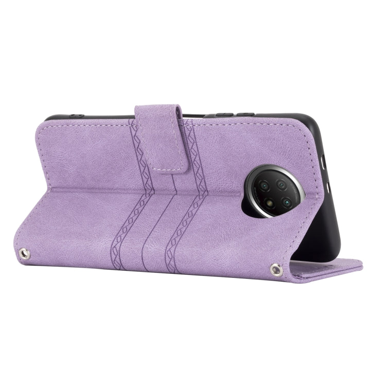 For Xiaomi Redmi Note 9 5G Embossed Striped Magnetic Buckle PU + TPU Horizontal Flip Leather Case with Holder & Card Slot & Wallet & Photo Frame & Sling