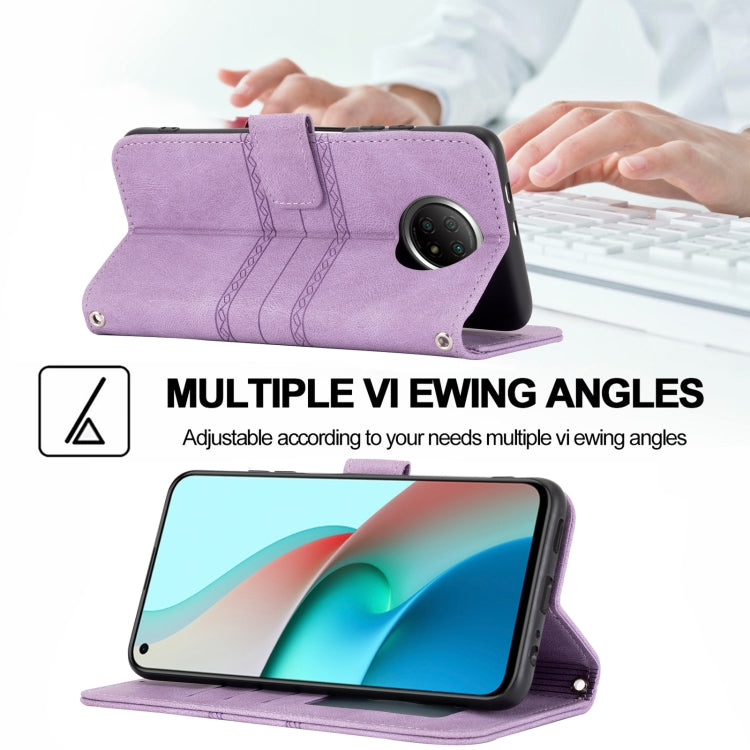 For Xiaomi Redmi Note 9 5G Embossed Striped Magnetic Buckle PU + TPU Horizontal Flip Leather Case with Holder & Card Slot & Wallet & Photo Frame & Sling