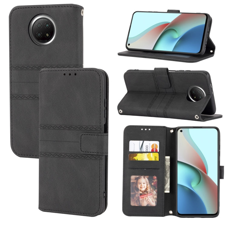 For Xiaomi Redmi Note 9 5G Embossed Striped Magnetic Buckle PU + TPU Horizontal Flip Leather Case with Holder & Card Slot & Wallet & Photo Frame & Sling