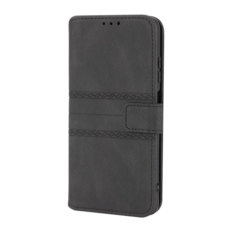 For Xiaomi Redmi Note 9 5G Embossed Striped Magnetic Buckle PU + TPU Horizontal Flip Leather Case with Holder & Card Slot & Wallet & Photo Frame & Sling