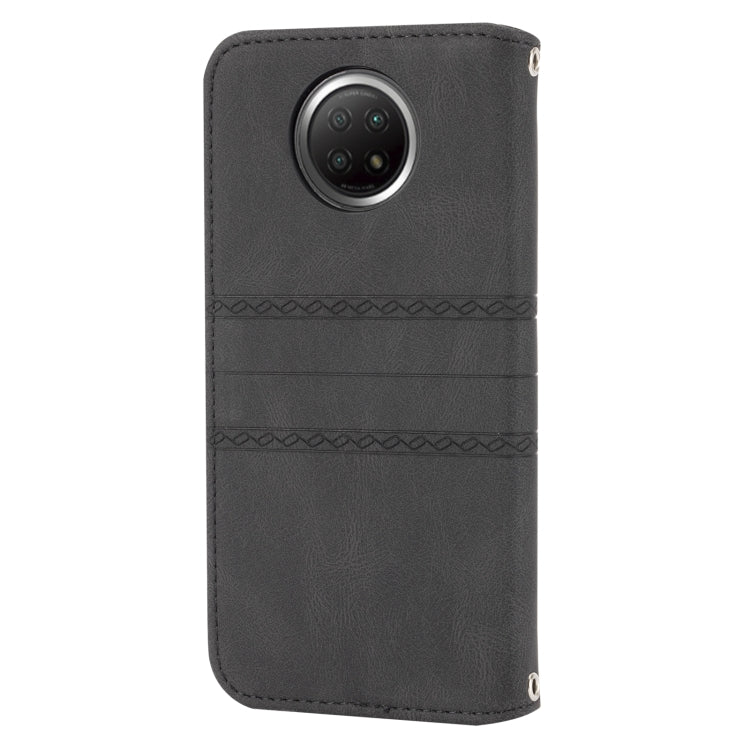For Xiaomi Redmi Note 9 5G Embossed Striped Magnetic Buckle PU + TPU Horizontal Flip Leather Case with Holder & Card Slot & Wallet & Photo Frame & Sling