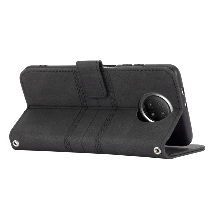 For Xiaomi Redmi Note 9 5G Embossed Striped Magnetic Buckle PU + TPU Horizontal Flip Leather Case with Holder & Card Slot & Wallet & Photo Frame & Sling