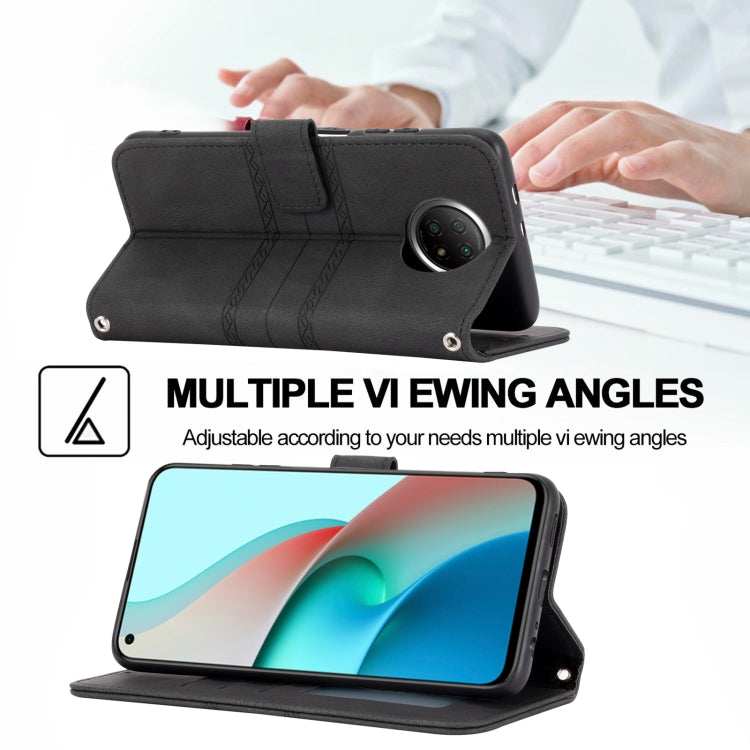 For Xiaomi Redmi Note 9 5G Embossed Striped Magnetic Buckle PU + TPU Horizontal Flip Leather Case with Holder & Card Slot & Wallet & Photo Frame & Sling