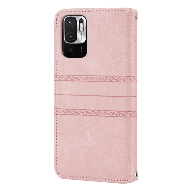 For Xiaomi Redmi Note 10 Embossed Striped Magnetic Buckle PU + TPU Horizontal Flip Leather Case with Holder & Card Slot & Wallet & Photo Frame & Sling