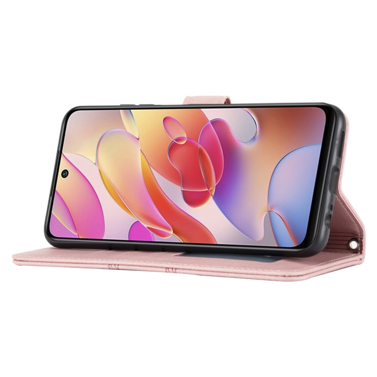 For Xiaomi Redmi Note 10 Embossed Striped Magnetic Buckle PU + TPU Horizontal Flip Leather Case with Holder & Card Slot & Wallet & Photo Frame & Sling