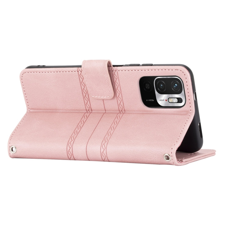 For Xiaomi Redmi Note 10 Embossed Striped Magnetic Buckle PU + TPU Horizontal Flip Leather Case with Holder & Card Slot & Wallet & Photo Frame & Sling