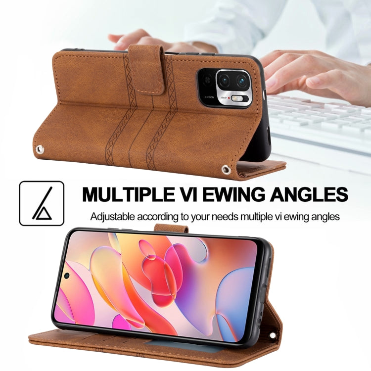 For Xiaomi Redmi Note 10 Embossed Striped Magnetic Buckle PU + TPU Horizontal Flip Leather Case with Holder & Card Slot & Wallet & Photo Frame & Sling