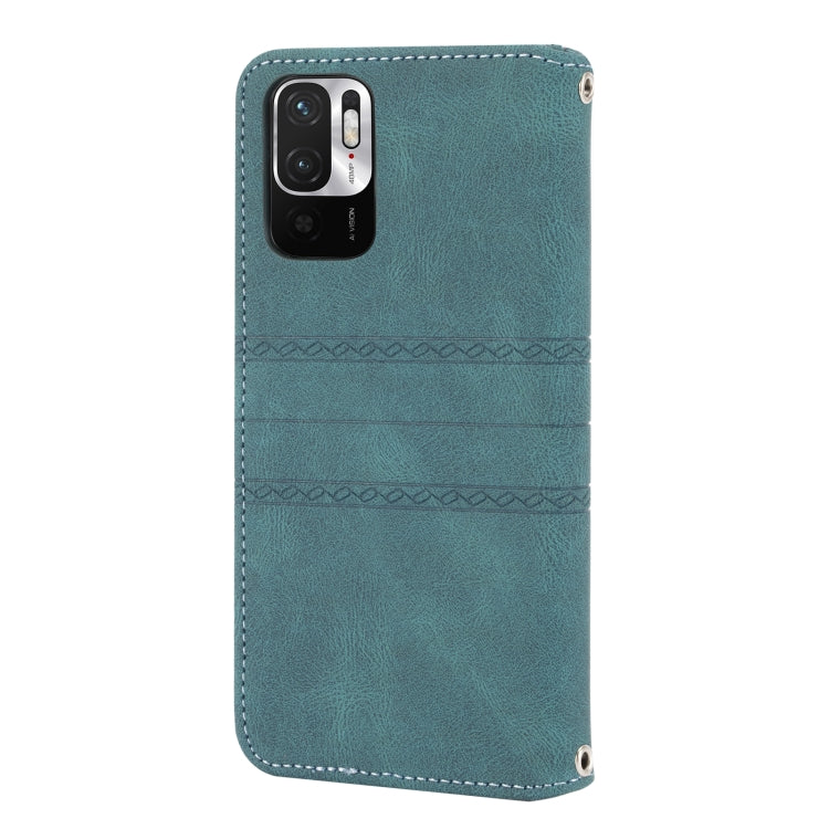 For Xiaomi Redmi Note 10 Embossed Striped Magnetic Buckle PU + TPU Horizontal Flip Leather Case with Holder & Card Slot & Wallet & Photo Frame & Sling