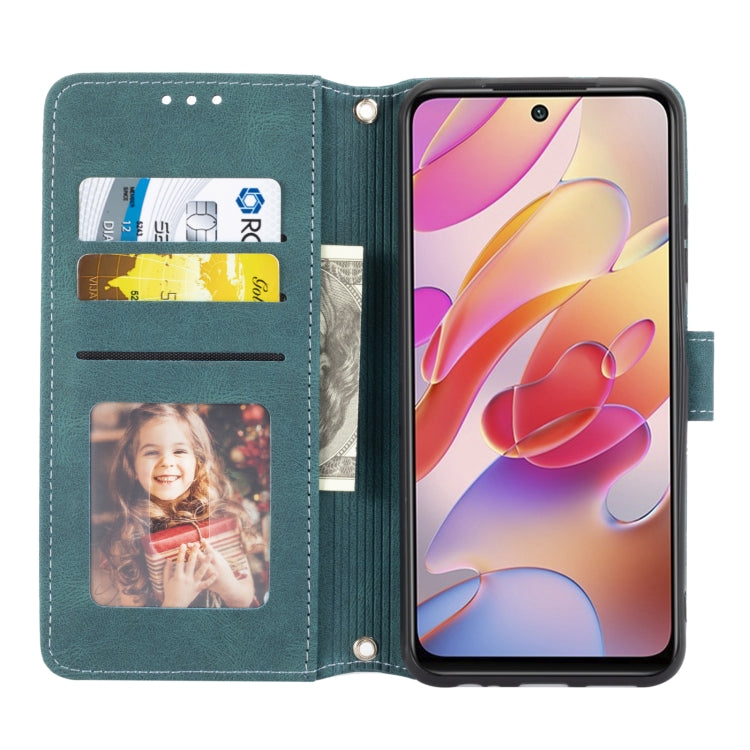 For Xiaomi Redmi Note 10 Embossed Striped Magnetic Buckle PU + TPU Horizontal Flip Leather Case with Holder & Card Slot & Wallet & Photo Frame & Sling