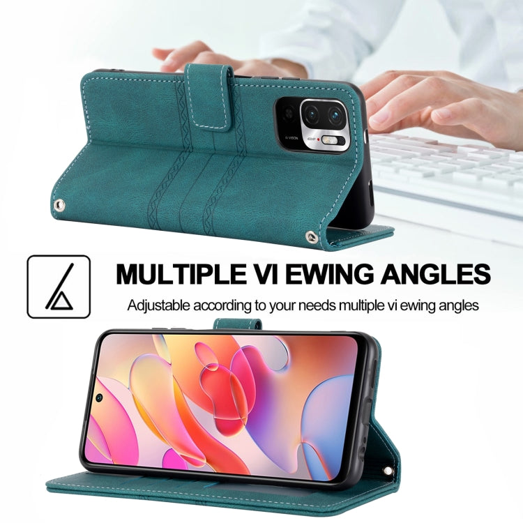 For Xiaomi Redmi Note 10 Embossed Striped Magnetic Buckle PU + TPU Horizontal Flip Leather Case with Holder & Card Slot & Wallet & Photo Frame & Sling