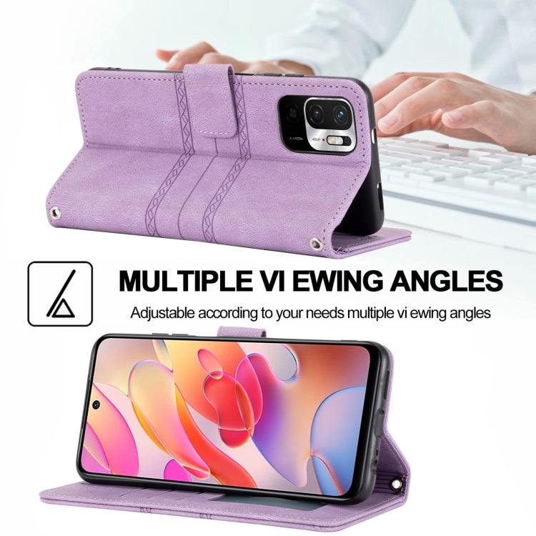For Xiaomi Redmi Note 10 Embossed Striped Magnetic Buckle PU + TPU Horizontal Flip Leather Case with Holder & Card Slot & Wallet & Photo Frame & Sling