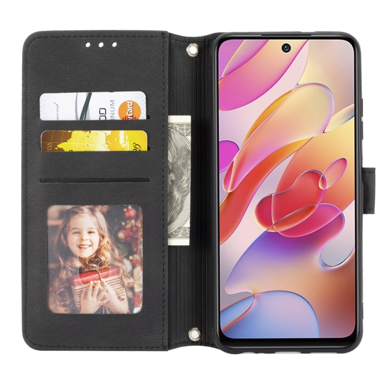 For Xiaomi Redmi Note 10 Embossed Striped Magnetic Buckle PU + TPU Horizontal Flip Leather Case with Holder & Card Slot & Wallet & Photo Frame & Sling