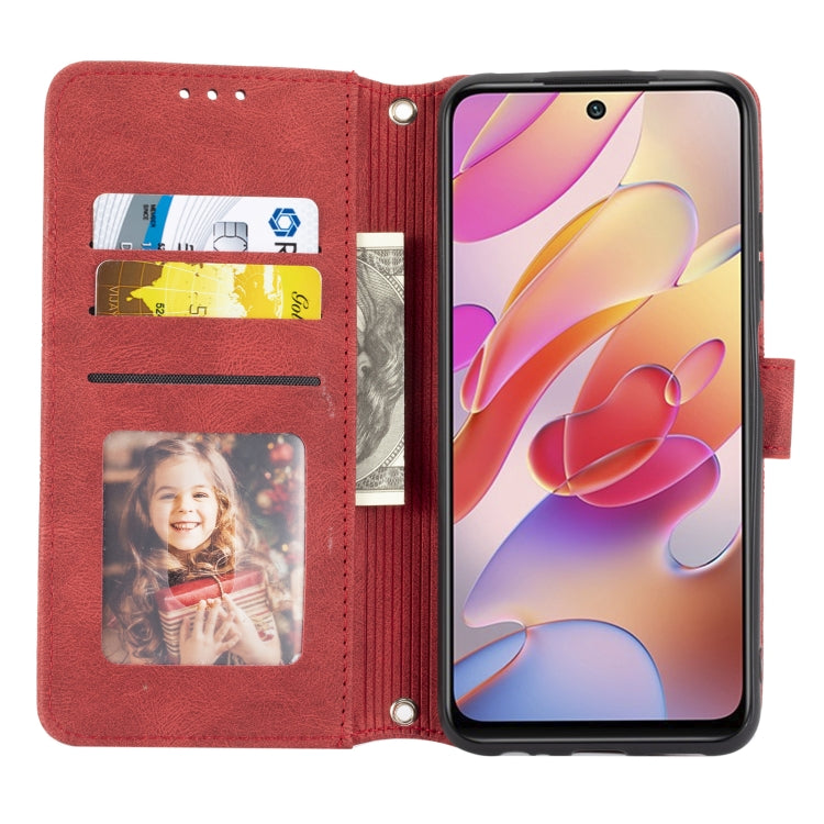 For Xiaomi Redmi Note 10 5G Embossed Striped Magnetic Buckle PU + TPU Horizontal Flip Leather Case with Holder & Card Slot & Wallet & Photo Frame & Sling