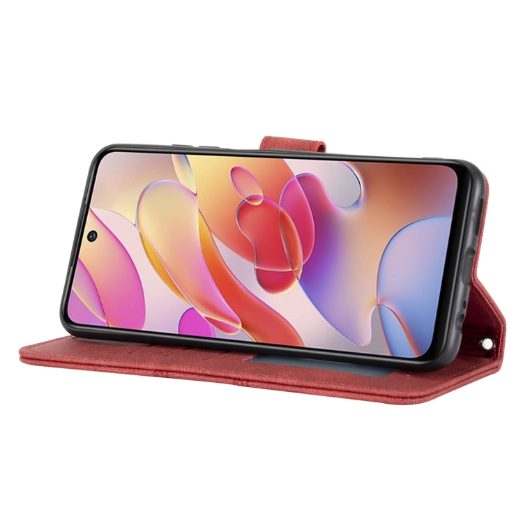For Xiaomi Redmi Note 10 5G Embossed Striped Magnetic Buckle PU + TPU Horizontal Flip Leather Case with Holder & Card Slot & Wallet & Photo Frame & Sling