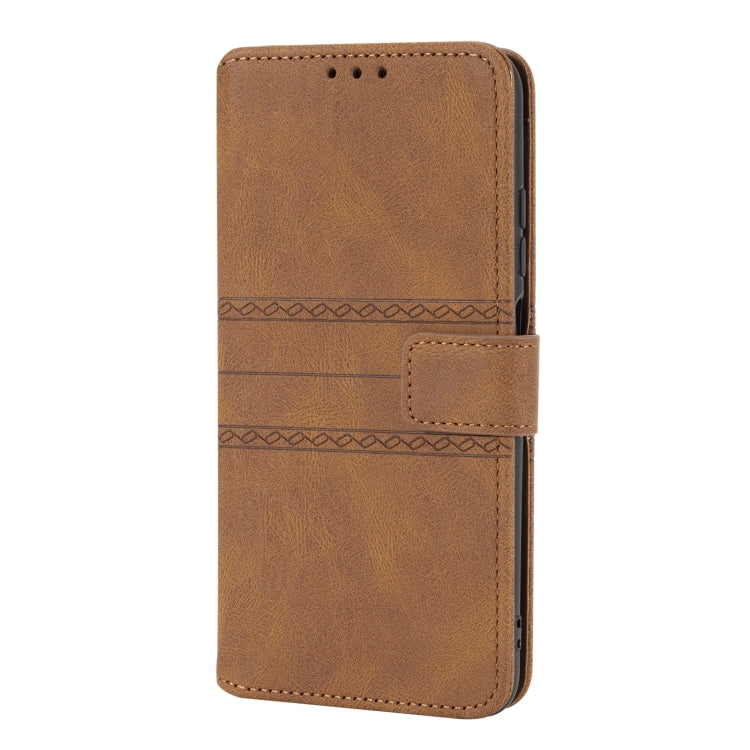 For Xiaomi Redmi Note 10 5G Embossed Striped Magnetic Buckle PU + TPU Horizontal Flip Leather Case with Holder & Card Slot & Wallet & Photo Frame & Sling