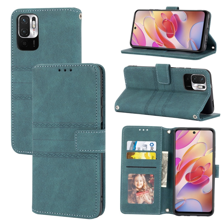For Xiaomi Redmi Note 10 5G Embossed Striped Magnetic Buckle PU + TPU Horizontal Flip Leather Case with Holder & Card Slot & Wallet & Photo Frame & Sling