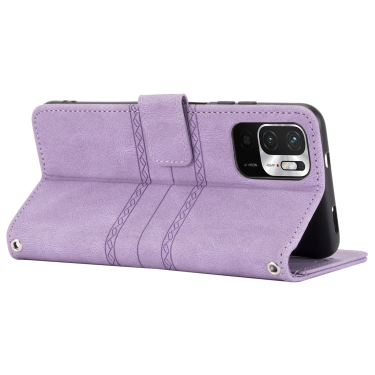 For Xiaomi Redmi Note 10 5G Embossed Striped Magnetic Buckle PU + TPU Horizontal Flip Leather Case with Holder & Card Slot & Wallet & Photo Frame & Sling