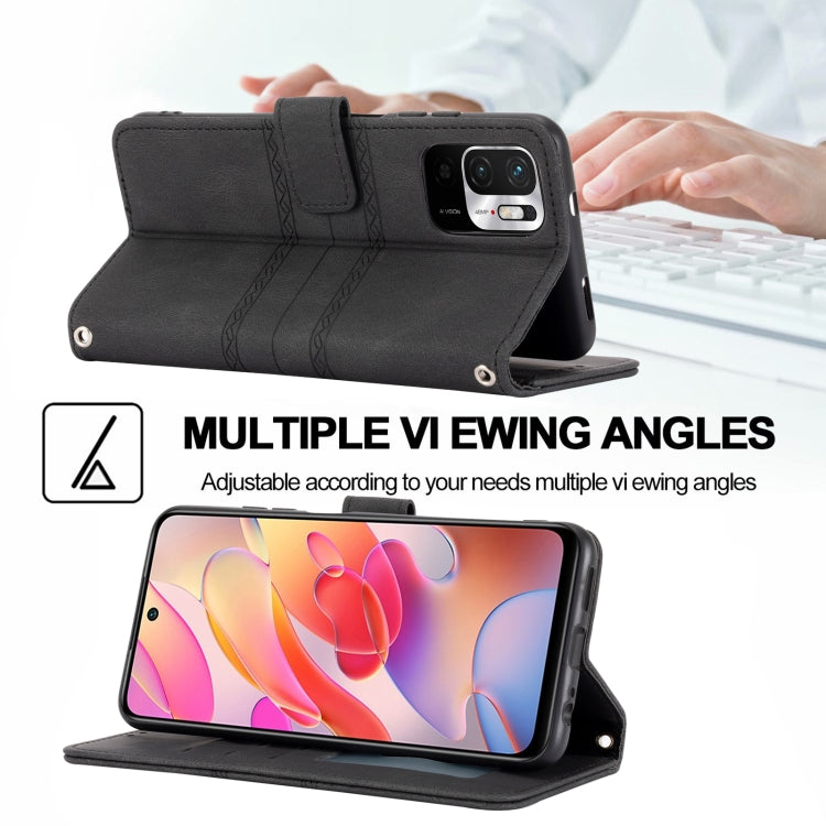 For Xiaomi Redmi Note 10 5G Embossed Striped Magnetic Buckle PU + TPU Horizontal Flip Leather Case with Holder & Card Slot & Wallet & Photo Frame & Sling