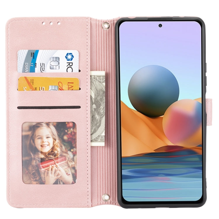 For Xiaomi Redmi Note 10 Pro Max Embossed Striped Magnetic Buckle PU + TPU Horizontal Flip Leather Case with Holder & Card Slot & Wallet & Photo Frame & Sling