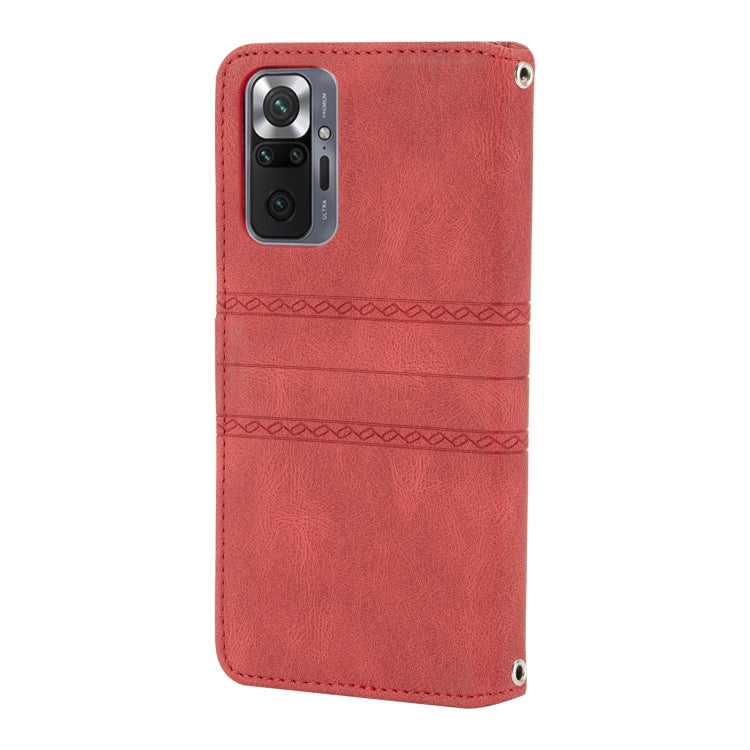 For Xiaomi Redmi Note 10 Pro Max Embossed Striped Magnetic Buckle PU + TPU Horizontal Flip Leather Case with Holder & Card Slot & Wallet & Photo Frame & Sling
