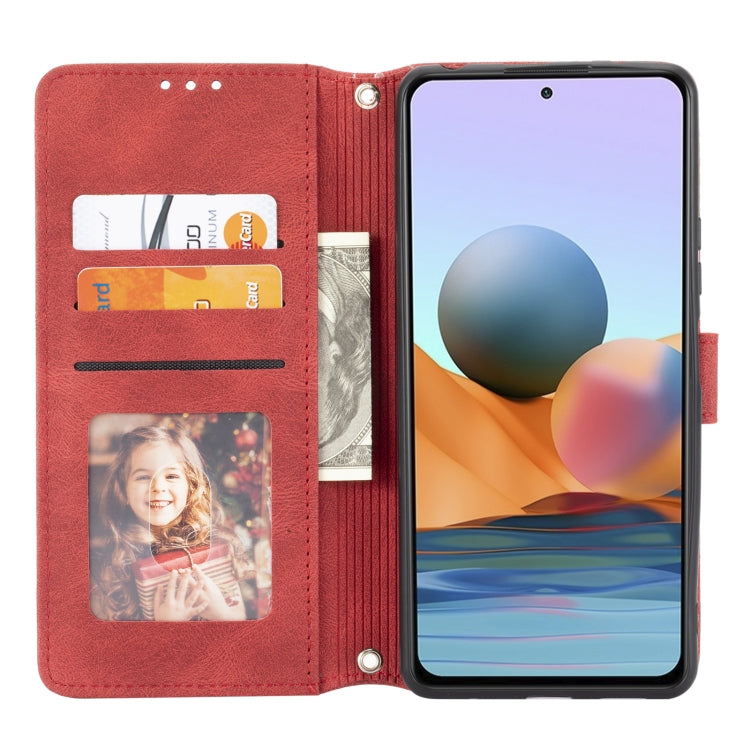 For Xiaomi Redmi Note 10 Pro Max Embossed Striped Magnetic Buckle PU + TPU Horizontal Flip Leather Case with Holder & Card Slot & Wallet & Photo Frame & Sling