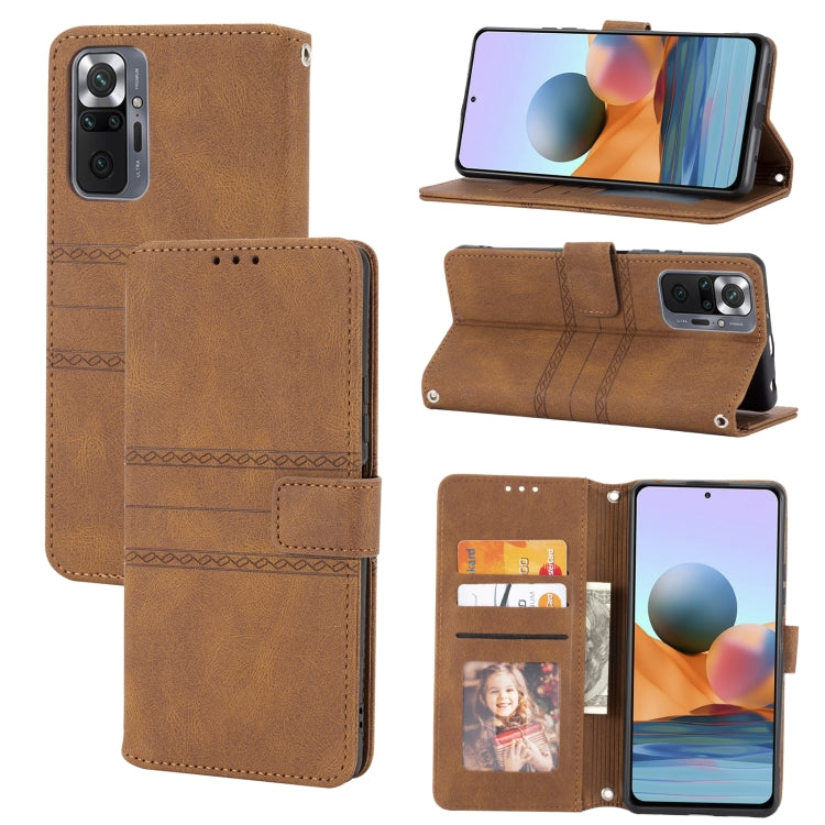 For Xiaomi Redmi Note 10 Pro Max Embossed Striped Magnetic Buckle PU + TPU Horizontal Flip Leather Case with Holder & Card Slot & Wallet & Photo Frame & Sling