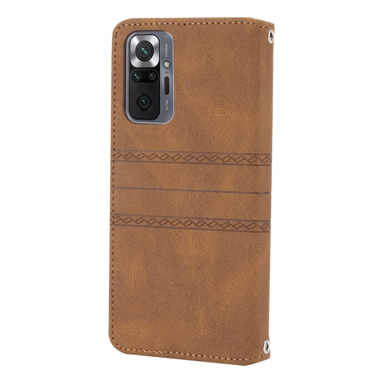For Xiaomi Redmi Note 10 Pro Max Embossed Striped Magnetic Buckle PU + TPU Horizontal Flip Leather Case with Holder & Card Slot & Wallet & Photo Frame & Sling