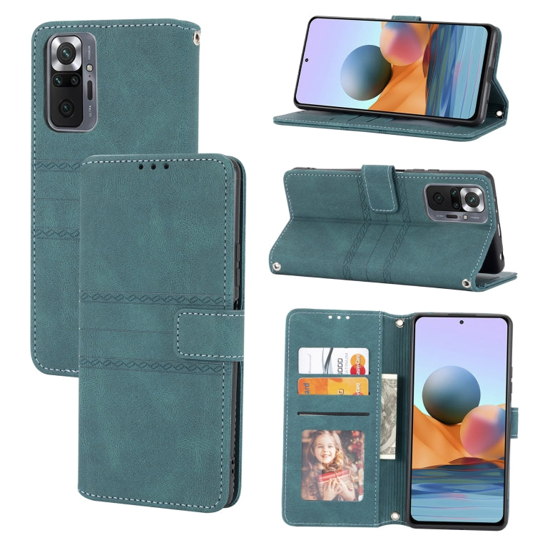 For Xiaomi Redmi Note 10 Pro Max Embossed Striped Magnetic Buckle PU + TPU Horizontal Flip Leather Case with Holder & Card Slot & Wallet & Photo Frame & Sling