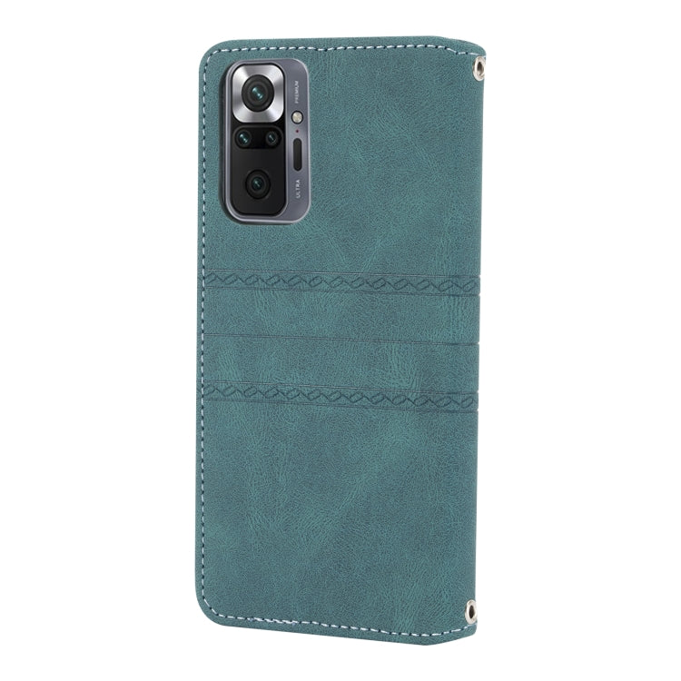 For Xiaomi Redmi Note 10 Pro Max Embossed Striped Magnetic Buckle PU + TPU Horizontal Flip Leather Case with Holder & Card Slot & Wallet & Photo Frame & Sling