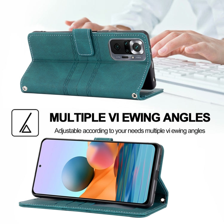 For Xiaomi Redmi Note 10 Pro Max Embossed Striped Magnetic Buckle PU + TPU Horizontal Flip Leather Case with Holder & Card Slot & Wallet & Photo Frame & Sling