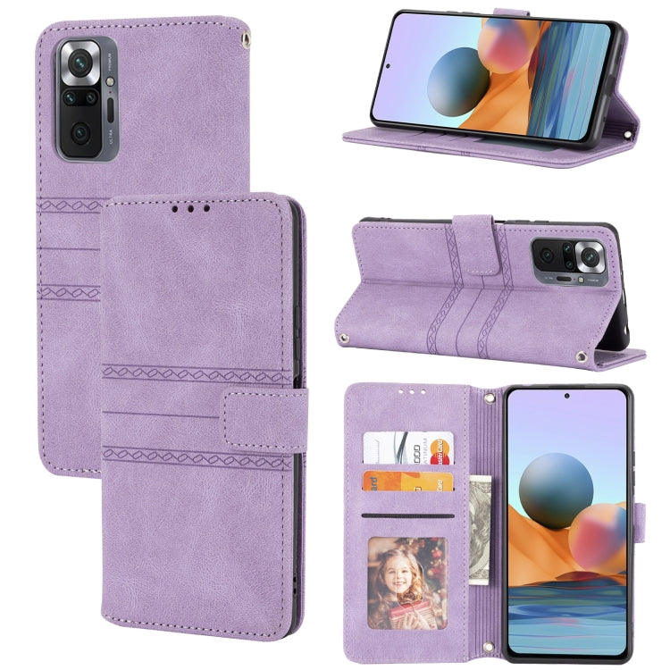 For Xiaomi Redmi Note 10 Pro Max Embossed Striped Magnetic Buckle PU + TPU Horizontal Flip Leather Case with Holder & Card Slot & Wallet & Photo Frame & Sling