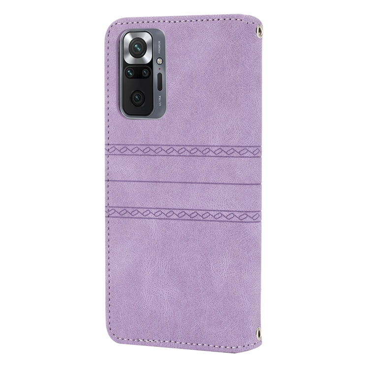 For Xiaomi Redmi Note 10 Pro Max Embossed Striped Magnetic Buckle PU + TPU Horizontal Flip Leather Case with Holder & Card Slot & Wallet & Photo Frame & Sling