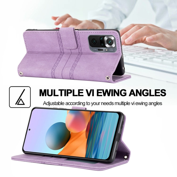 For Xiaomi Redmi Note 10 Pro Max Embossed Striped Magnetic Buckle PU + TPU Horizontal Flip Leather Case with Holder & Card Slot & Wallet & Photo Frame & Sling