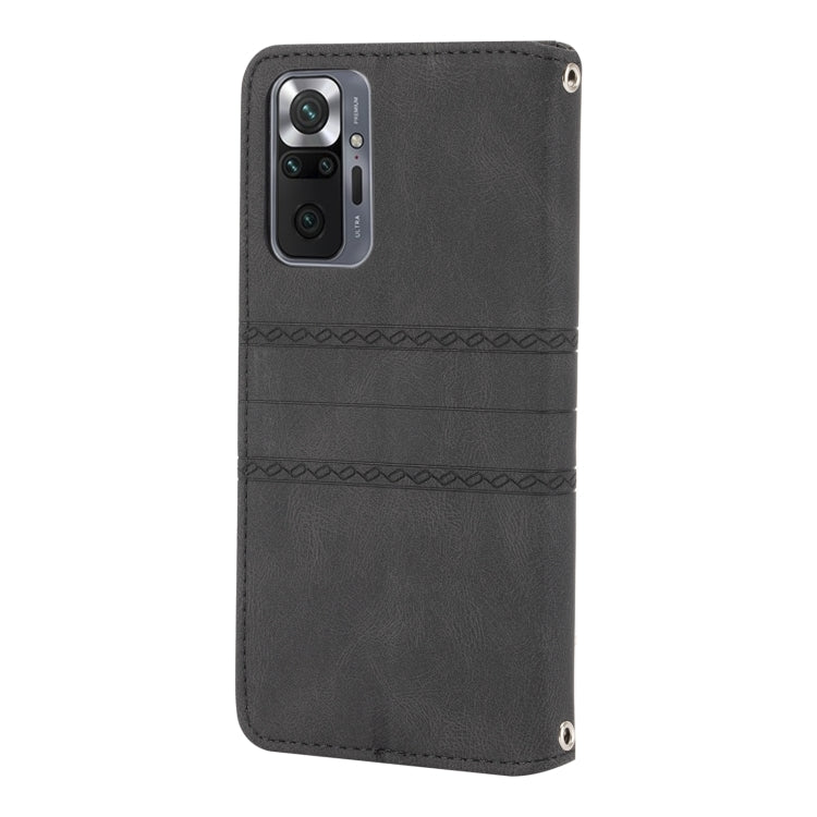 For Xiaomi Redmi Note 10 Pro Max Embossed Striped Magnetic Buckle PU + TPU Horizontal Flip Leather Case with Holder & Card Slot & Wallet & Photo Frame & Sling