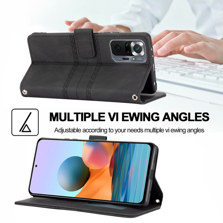 For Xiaomi Redmi Note 10 Pro Max Embossed Striped Magnetic Buckle PU + TPU Horizontal Flip Leather Case with Holder & Card Slot & Wallet & Photo Frame & Sling