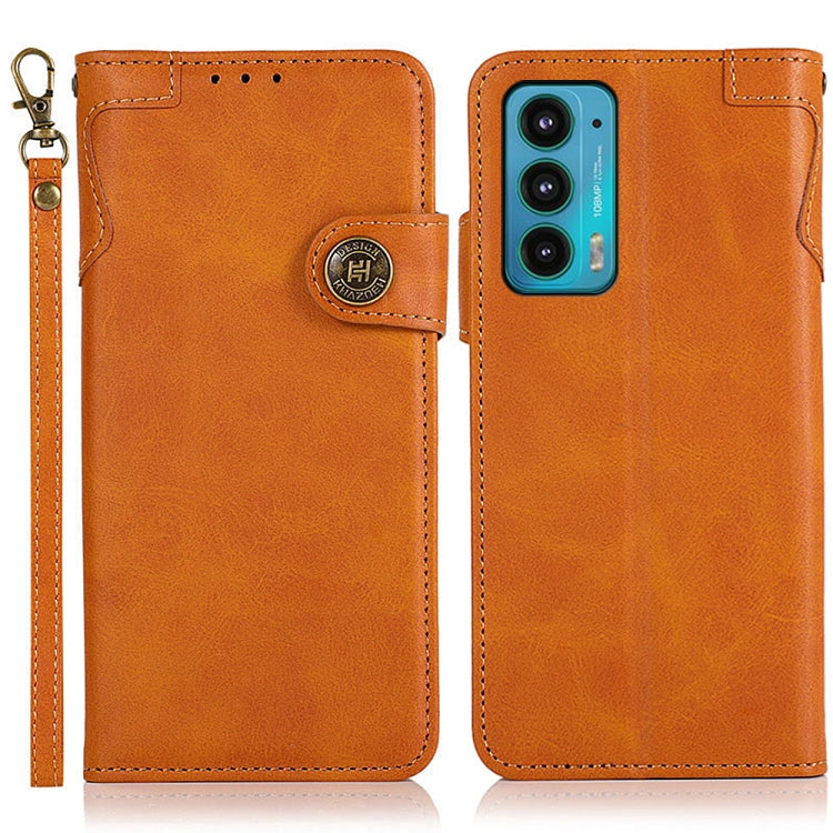 For Motorola Edge 20 KHAZNEH Dual-Splicing Cowhide Texture Horizontal Flip Leather Case with Holder & Card Slots & Wallet & Photo Frame & Lanyard