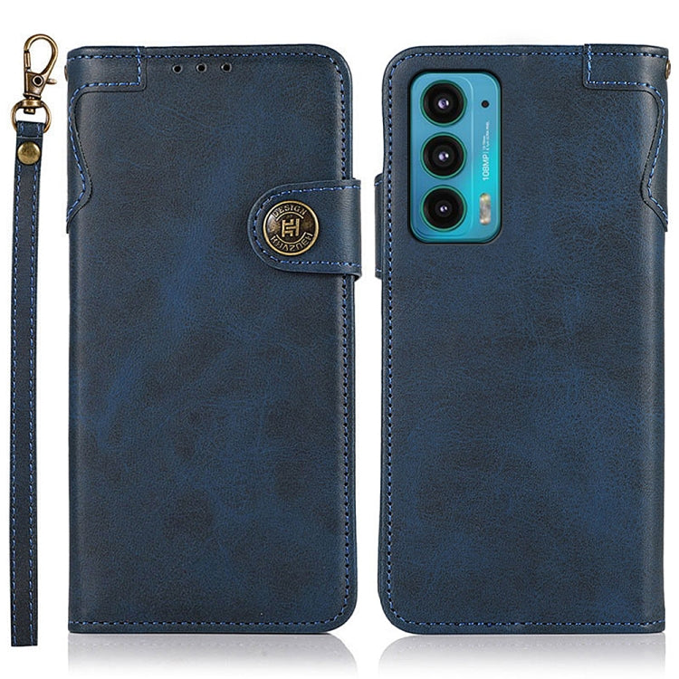 For Motorola Edge 20 KHAZNEH Dual-Splicing Cowhide Texture Horizontal Flip Leather Case with Holder & Card Slots & Wallet & Photo Frame & Lanyard