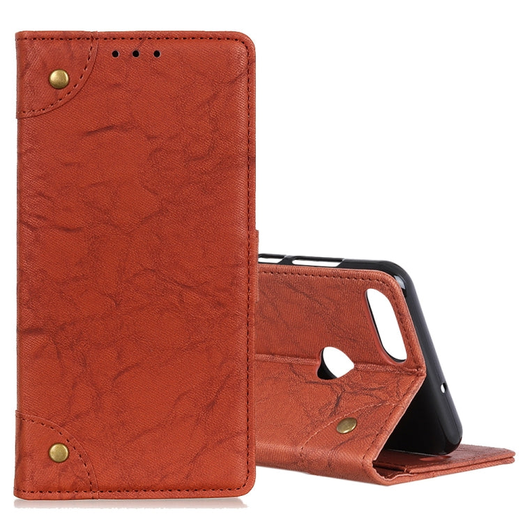 For Motorola Moto E6 Play Copper Buckle Retro Crazy Horse Texture Horizontal Flip Leather Case with Holder & Card Slots & Wallet
