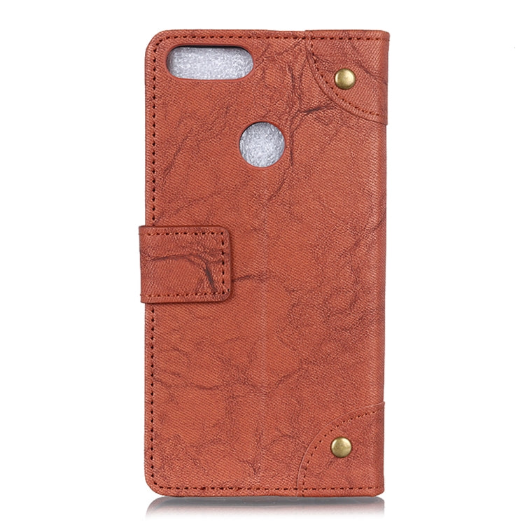 For Motorola Moto E6 Play Copper Buckle Retro Crazy Horse Texture Horizontal Flip Leather Case with Holder & Card Slots & Wallet