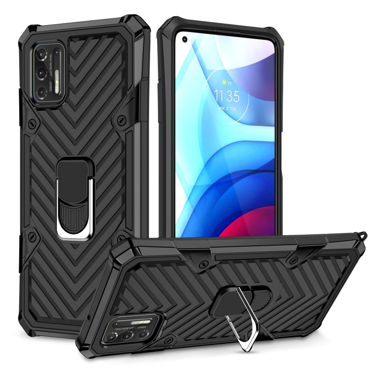 For Motorola Moto G Stylus 2021 Cool Armor PC + TPU Shockproof Case with 360 Degree Rotation Ring Holder